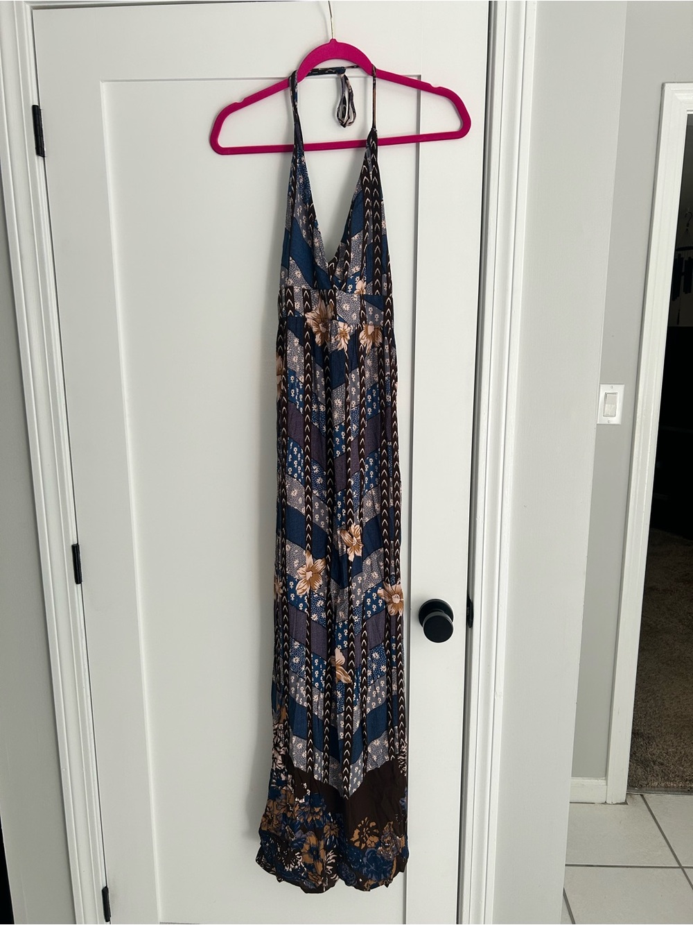 O'Neill Annalisa Navy and Beige Floral Halter Maxi Dress